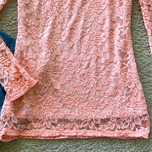 Peach Long Sleeve Lace Top - Picture 8 of 9